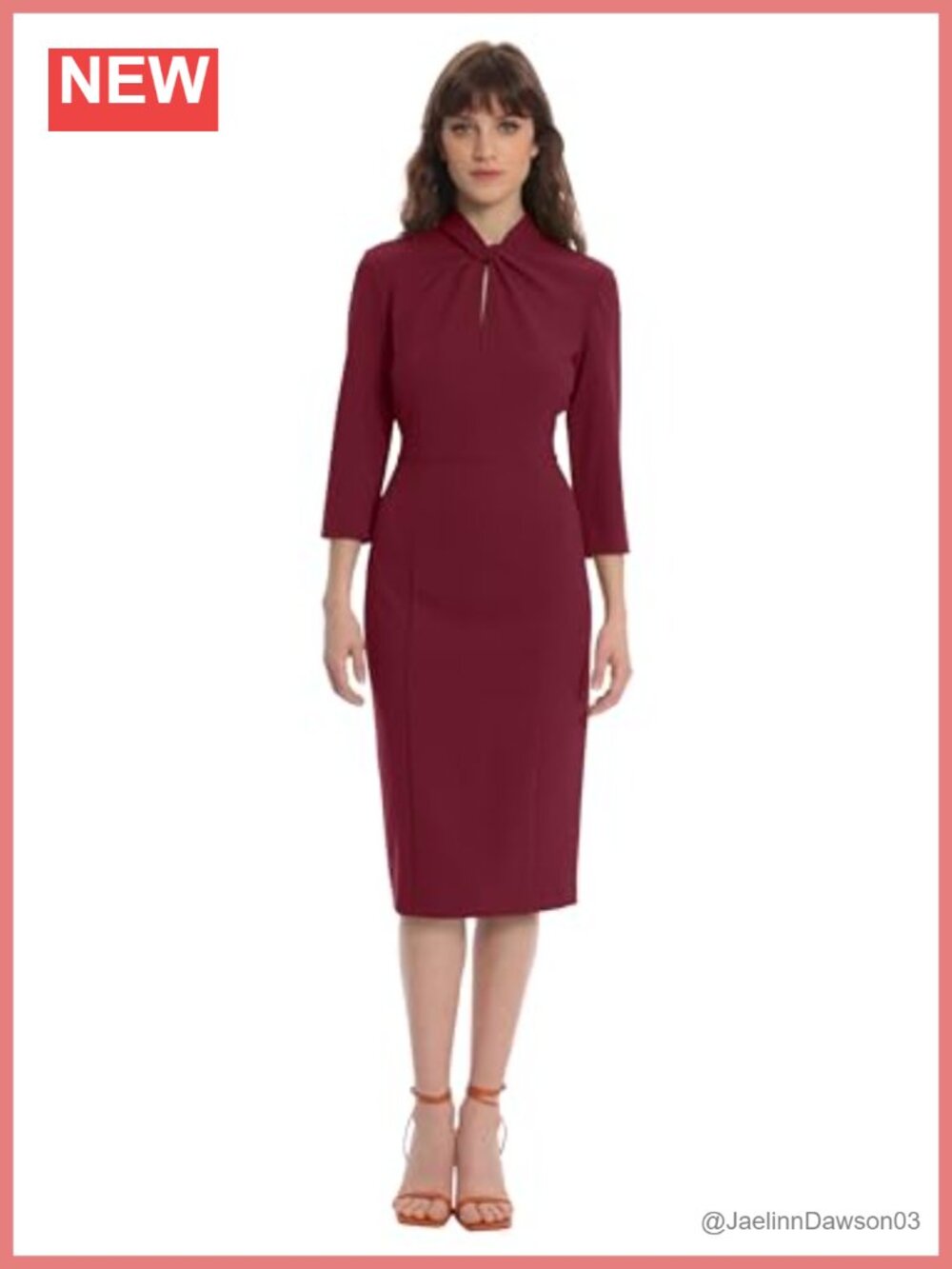 Stretch Crepe 3/4 Sleeve Twisted Neckline Sheath Dress